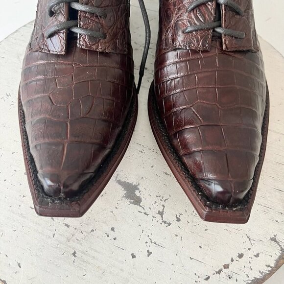 Rod Patrick Womens Lace Up Shoes 8.5 Brown Caiman Exotic Western Boots Loafers - Picture 6 of 11
